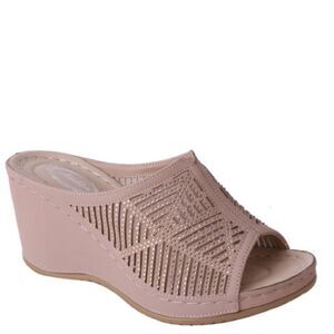 3 Left!  Italina Tan Comfort Embellished Platform Wedge Sandal